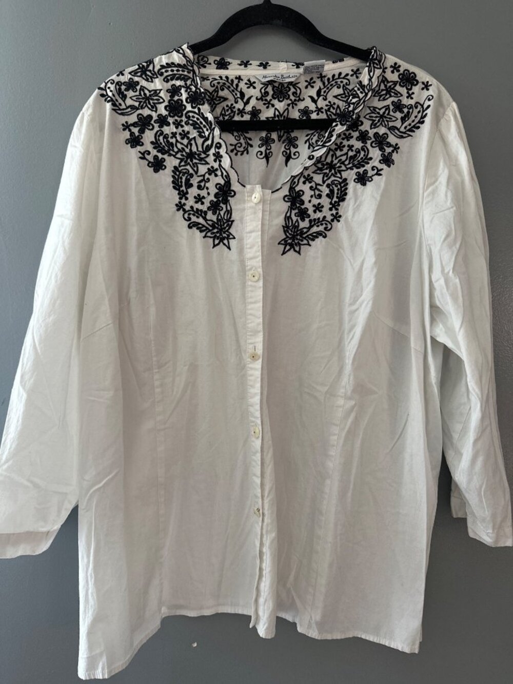 Alexandra Bartlett Womens 3X Embroidered Blouse Cotton Button Front Boho Floral